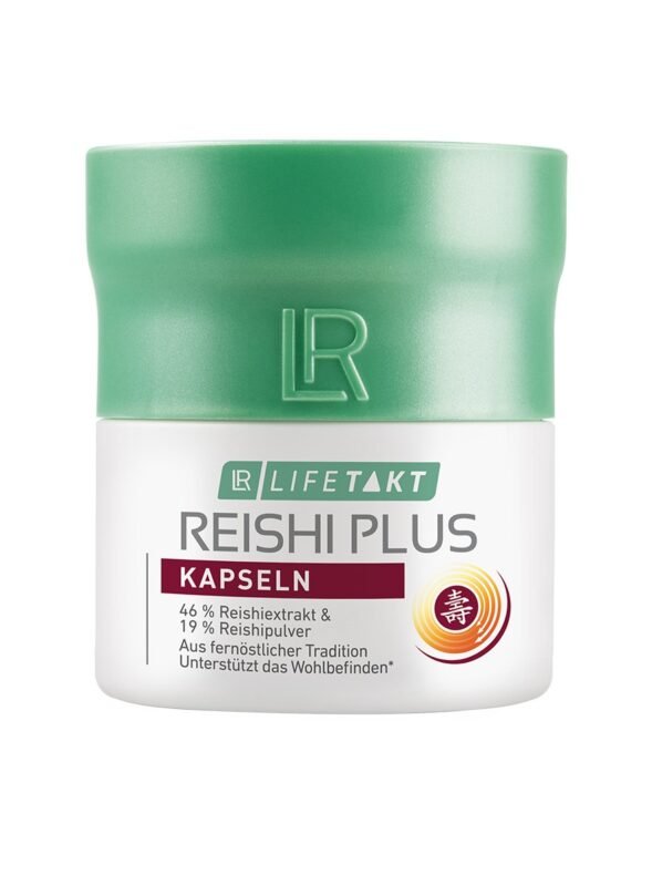 Pot de gélules LR LIFETAKT Reishi Plus pour le soutien immunitaire naturel.