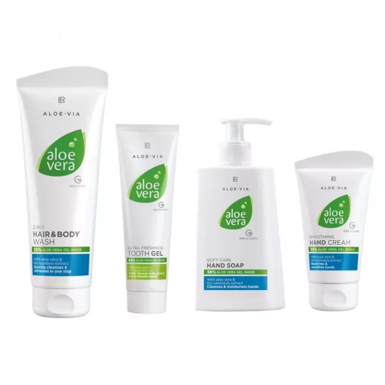 Set LR Aloe Vera Basic avec savon, crème mains, dentifrice et shampooing 2 en 1 à l'aloe vera