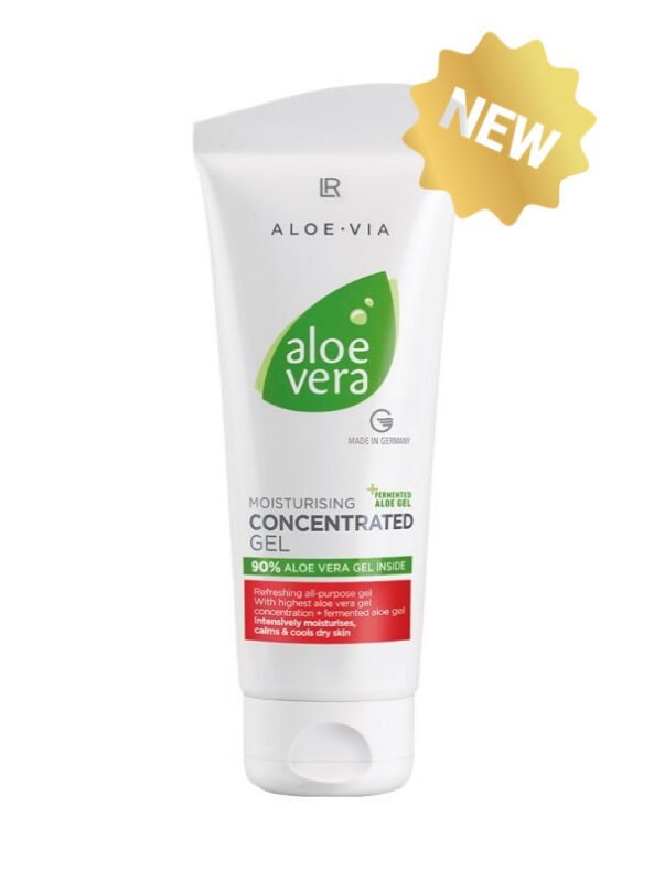 Tube de Concentré Aloe Vera 90% LR Aloe VIA (100ml). Gel hydratant ultra-puissant, apaisant, avec gel fermenté pour peau sensible et après-soleil.