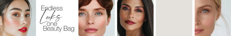 Bannière maquillage LR – Plusieurs modèles féminins avec différents looks beauté et le slogan "Endless Looks One Beauty Bag"
