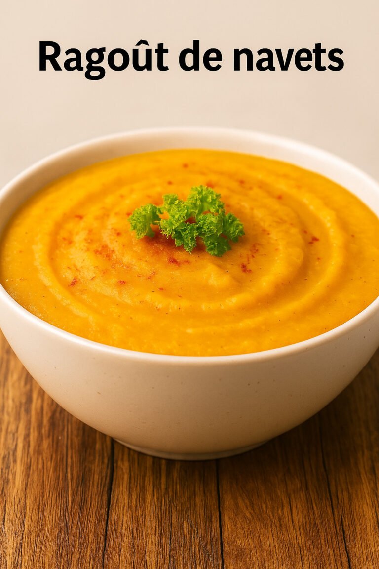 Bol de ragoût de navets onctueux aux légumes d’hiver, décoré de persil