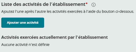 Formulaire INPI – Liste des activités exercées par l’établissement