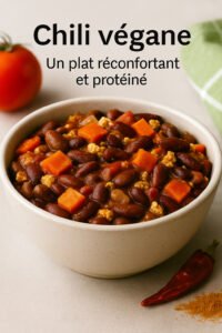 Bol de chili végan aux haricots rouges, tofu et légumes colorés