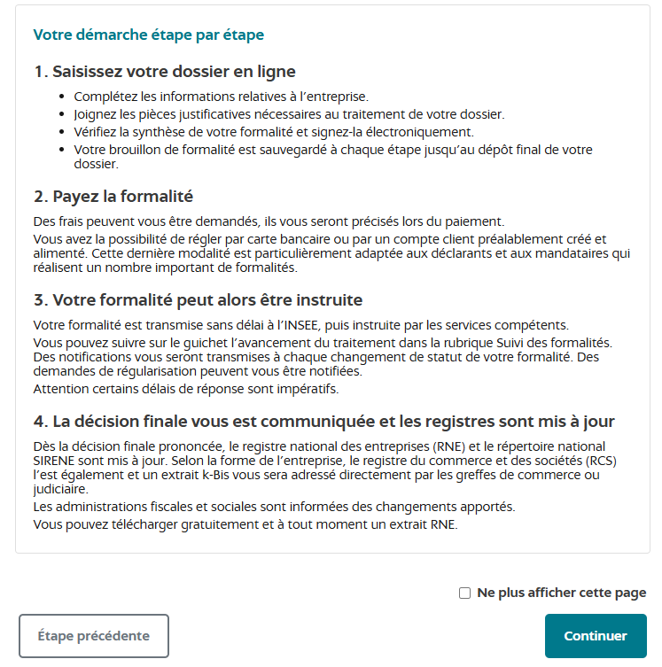 Explication des étapes de validation de la déclaration d'activité sur le portail INPI