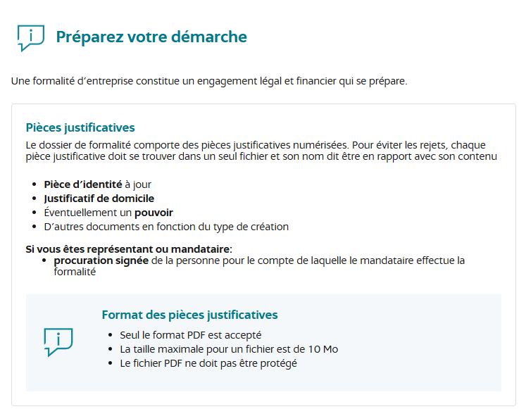 Présentation des pièces justificatives et des étapes de création d'une entreprise sur le portail INPI