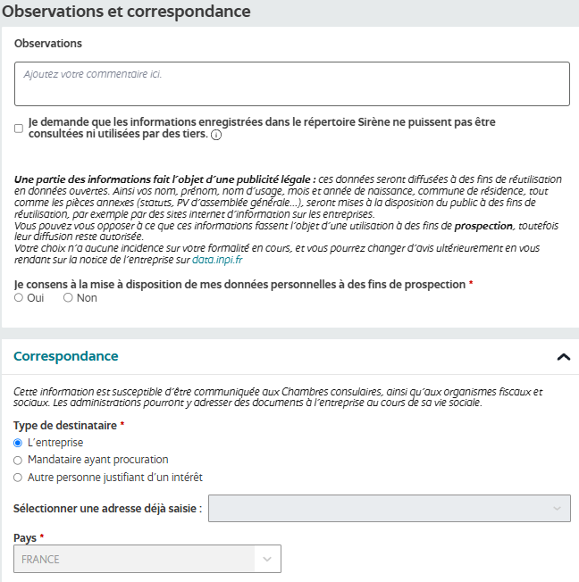 Choix des préférences de confidentialité et adresse de correspondance pour l'inscription VDI