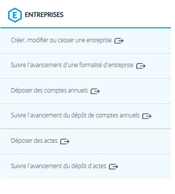 Options de création d’entreprise sur le site du guichet unique INPI