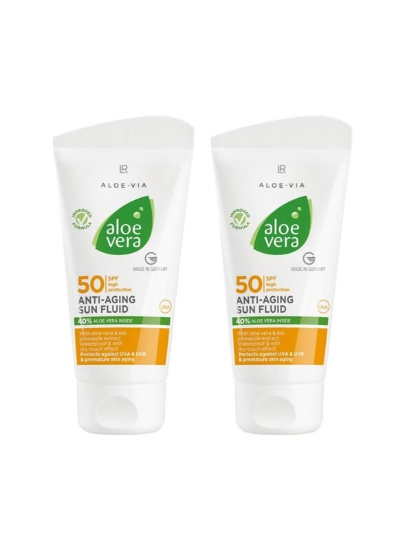 Duo LR Fluide Solaire Anti-Âge SPF 50 à l’aloe vera et peptides