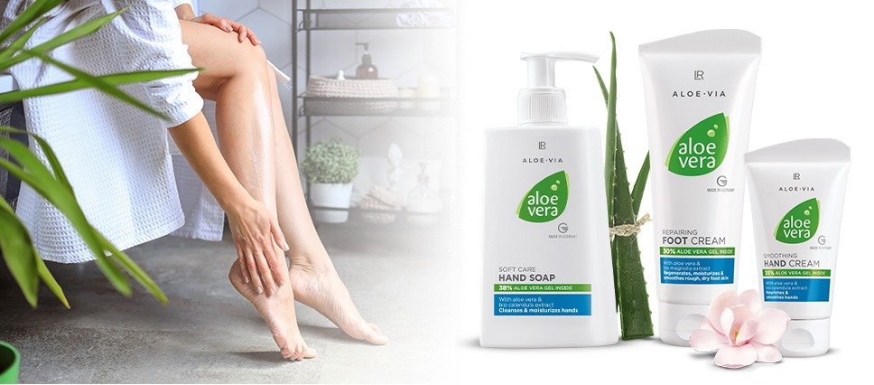 Mains et pieds soignés – LR Aloe Vera Aloe Via : crème mains, crème pieds, savon doux et recharge