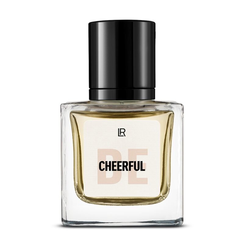 Bouteille du parfum LR BE CHEERFUL, un parfum floriental-épicé pour femme, qui évoque la fraîcheur et la joie. Disponible sur produit-lr.fr.