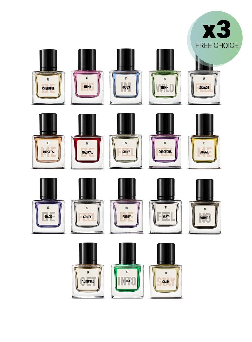 Collection de parfums LR avec flacons EdP pour femme et homme