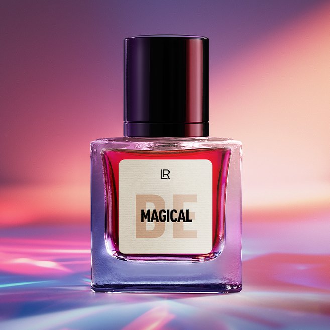 Bouteille du parfum LR BE MAGICAL, un parfum oriental séduisant pour femme, qui évoque la magie et l'envoûtement. Disponible sur produit-lr.fr