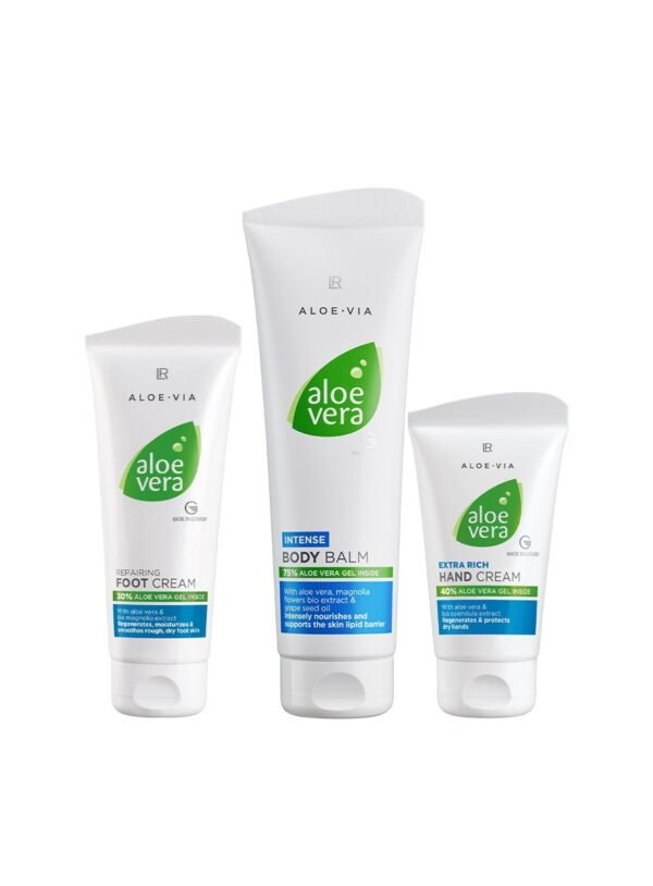 Set Corps Mains Pieds Aloe Vera LR édition Noël coffret 450ml baume crème soin complet hydration magnolia bio