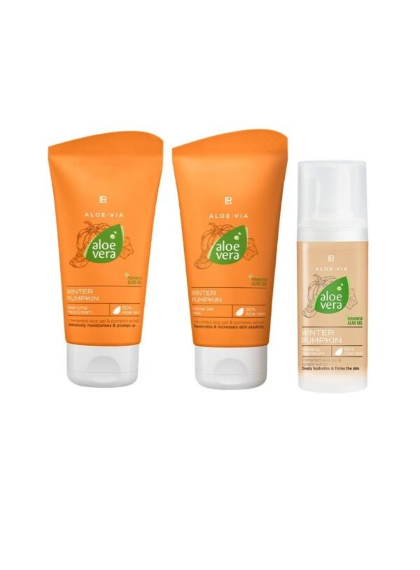 Set complet soins hiver aloe vera citrouille avec masque gel intense, crème équilibrante et sérum hydratant pour protection régénération peaux hiver sèches déshydratées