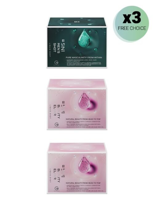 Set 5en1 pack 3 libre choix Beauty Elixir Men's Shot complémentation famille LR Health & Beauty 2250ml -25%